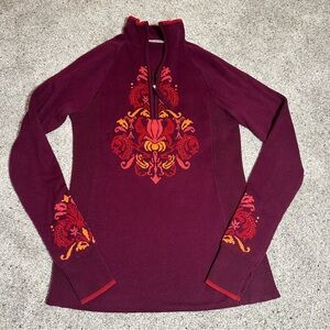 Athleta Stoked Pullover Half-Zip Sweater, Floral Pattern, Cotton - Womens Small